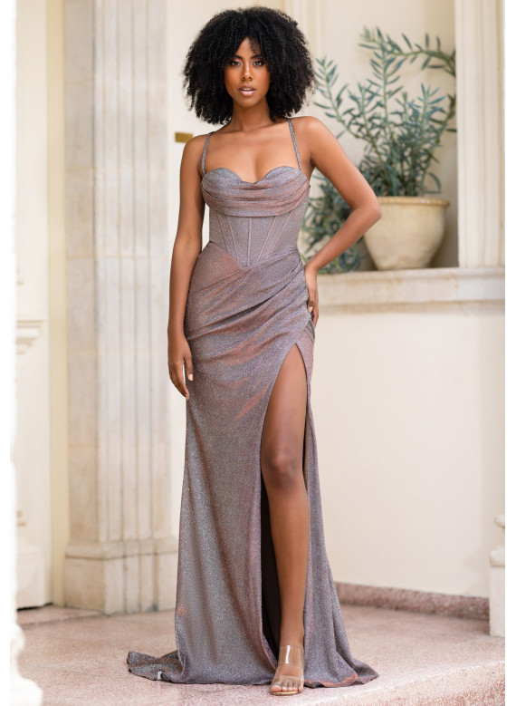 Vestido Longo Cerimónia Lurex Gold