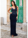 Vestido Longo Azul Noite com Brilho | Prom Dress & Gala Elegante