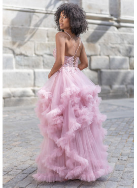 Vestido Prom Rosa Princesa | Vestido Gala com Lantejoulas e Tule