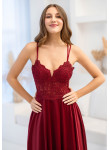 Vestido Prom Bordeaux | Vestido de Gala com Renda e Cetim