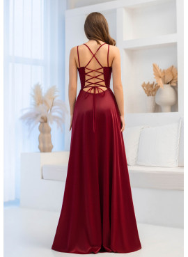 Vestido Prom Bordeaux | Vestido de Gala com Renda e Cetim