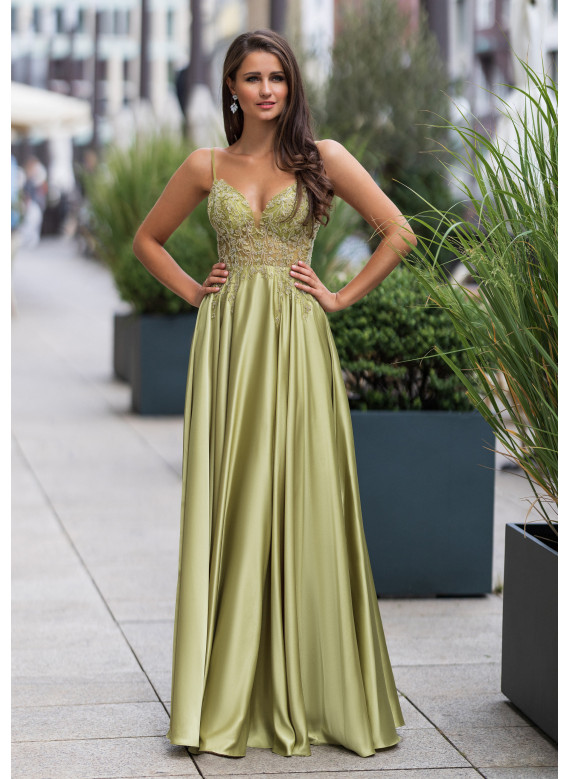Vestido Longo Verde Oliva Bordado | Prom Dress & Gala Elegante