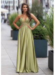 Vestido Longo Verde Oliva Bordado | Prom Dress & Gala Elegante