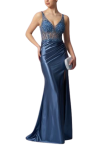 Vestido de Festa Azul Airforce com Brilho e Fenda | Coleção 2026