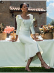 Vestido de Cerimónia Midi Rosa Pastel com Folhos | Festa Portugal 2026