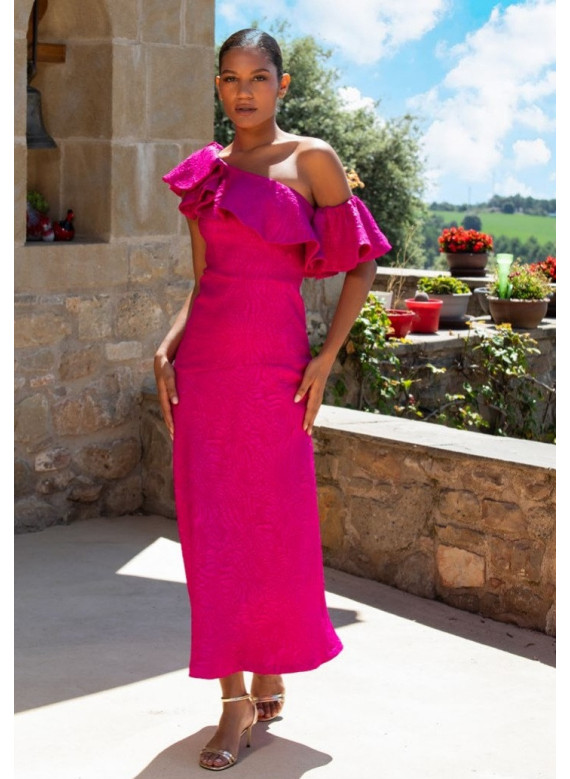 Vestido de Cerimónia Fuchsia One-Shoulder em Jacquard | Festa 2026