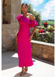 Vestido de Cerimónia Fuchsia One-Shoulder em Jacquard | Festa 2026