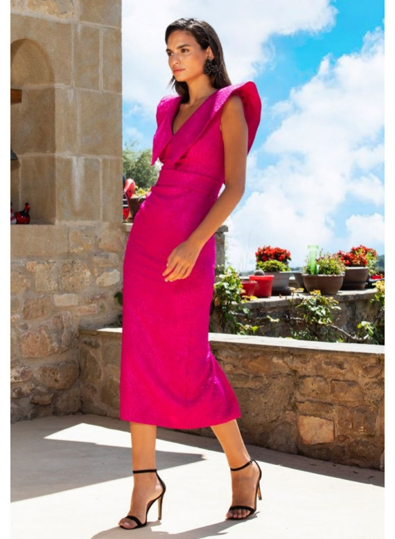 Vestido de Festa Bougainvíllea com Ombros Dramáticos | Cerimónia 2026