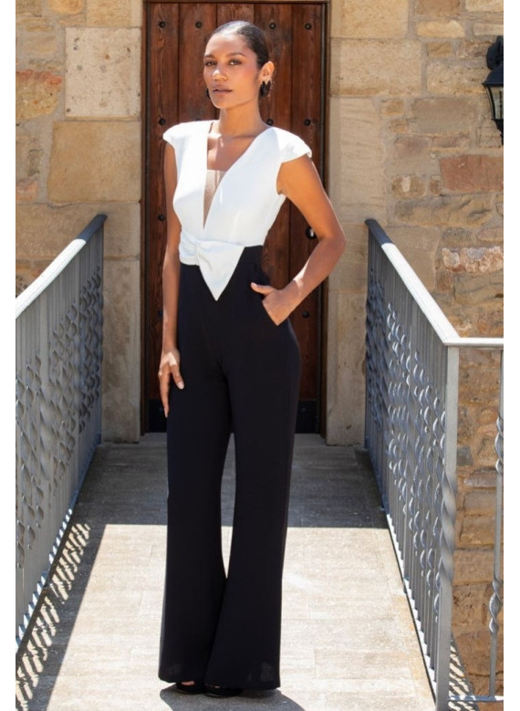 Macacão de Festa Preto e Branco | Jumpsuit Exclusivo Cerimónia 2026