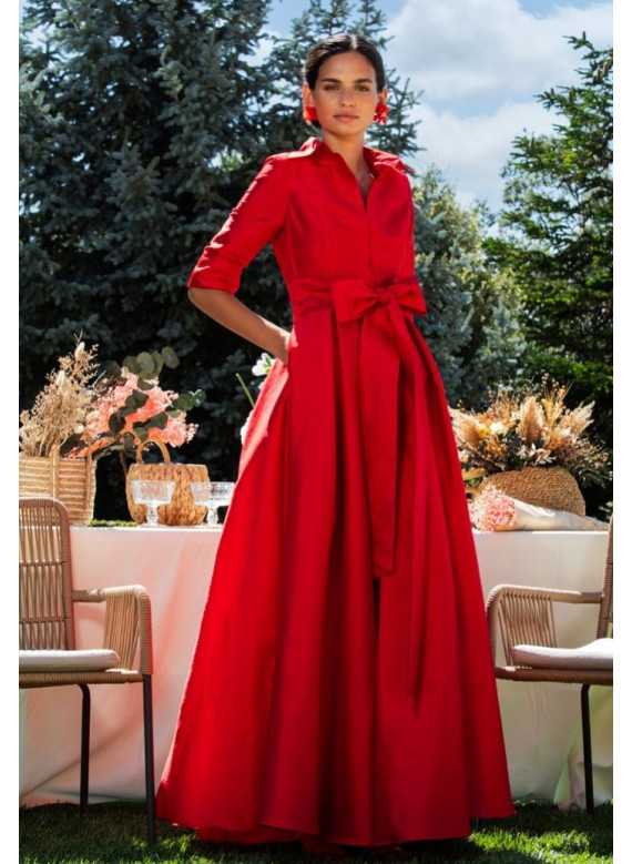 Vestido Longo Marsala Tafetá | Cerimónia 2026 com Laço e Bolsos