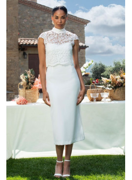 Vestido de Cerimónia Branco com Renda | Noiva Civil e Batizado 2026