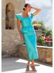 Vestido Midi Tiffany Blue em Tafetá | Cerimónia 2026 com Peplum