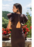 Vestido de Cerimónia Chocolate e Crudo | Elegância Midi 2026