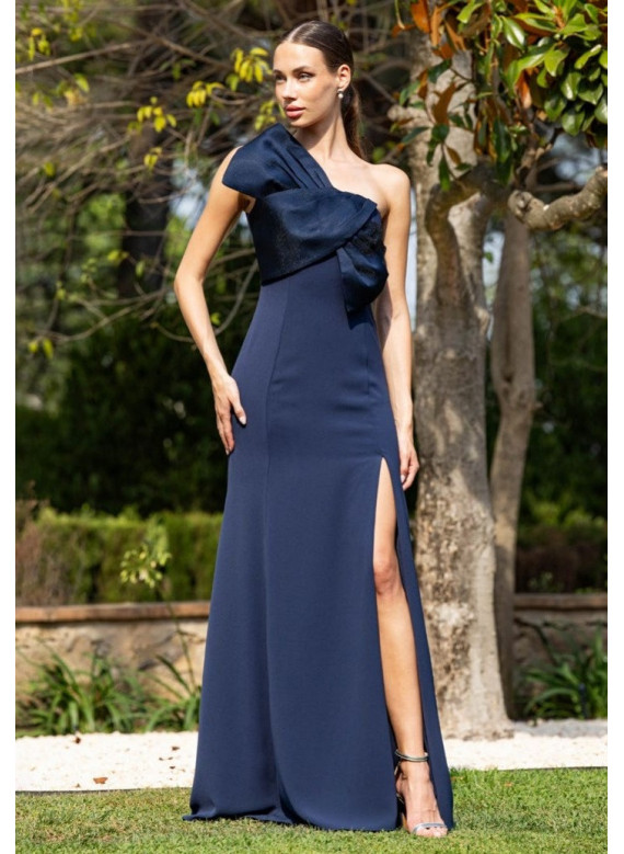 Vestido de Cerimónia com Laço no Decote | Marinho e Bougainvillea 2026