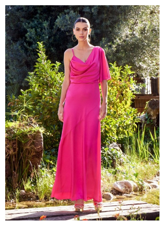 Vestido de Cerimónia Fluído Fúcsia e Verde | Galas Coimbra e Centro de Portugal