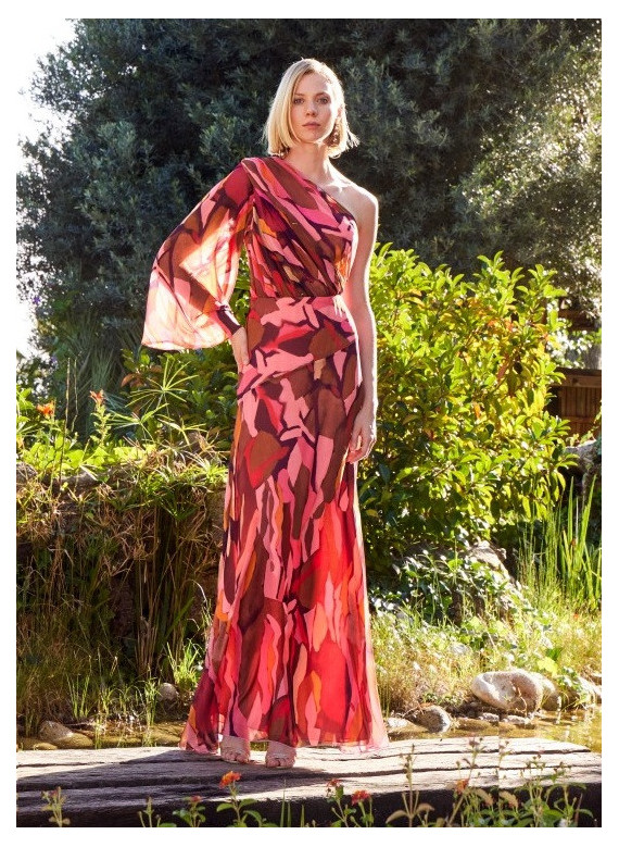 Vestido de Cerimónia Abstrato Coral e Turquesa | Coimbra, Viseu e Guarda