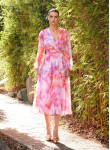 Vestido de Festa Midi Coral Aquarelle | Boutique Coimbra