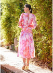 Vestido de Festa Midi Coral Aquarelle | Boutique Coimbra
