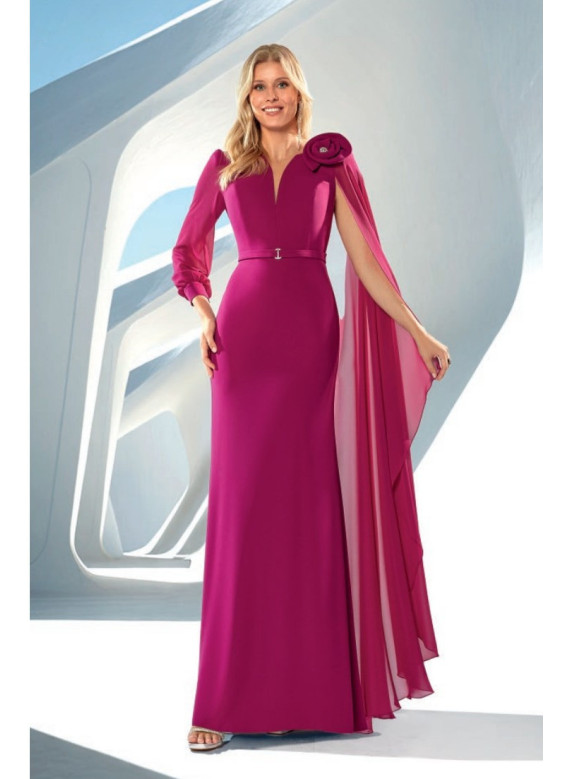 Vestido Longo de Madrinha com Capa Assimétrica | Boutique Coimbra