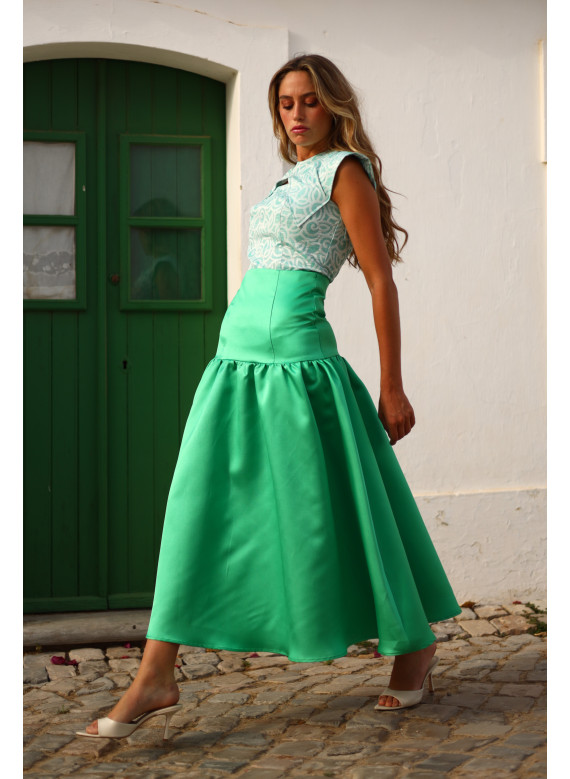 Conjunto Cerimónia Verde | Top Jacquard e Saia Tafetá | Casamentos e Eventos