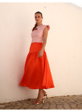 Conjunto Cerimónia Verde | Top Jacquard e Saia Tafetá | Casamentos e Eventos