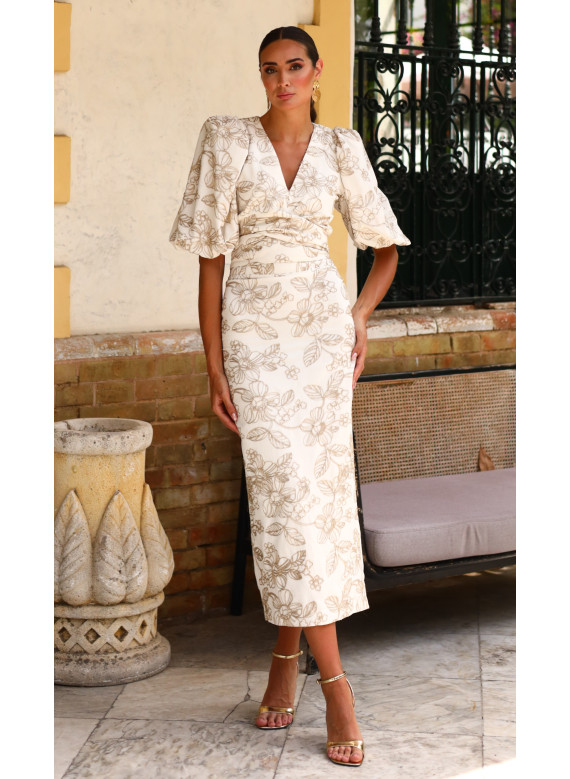Conjunto Cerimónia em Jacquard de Algodão Cru com Relevo Dourado - Coleção 2026