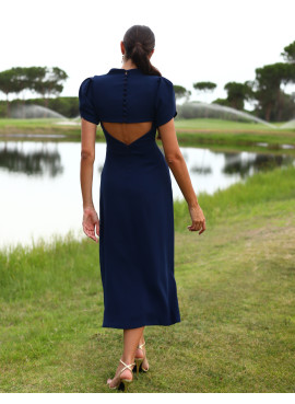 Vestido Midi Azul Marinho Elegante | Cerimónia, Casamento e Gala