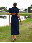 Vestido Midi Azul Marinho Elegante | Cerimónia, Casamento e Gala