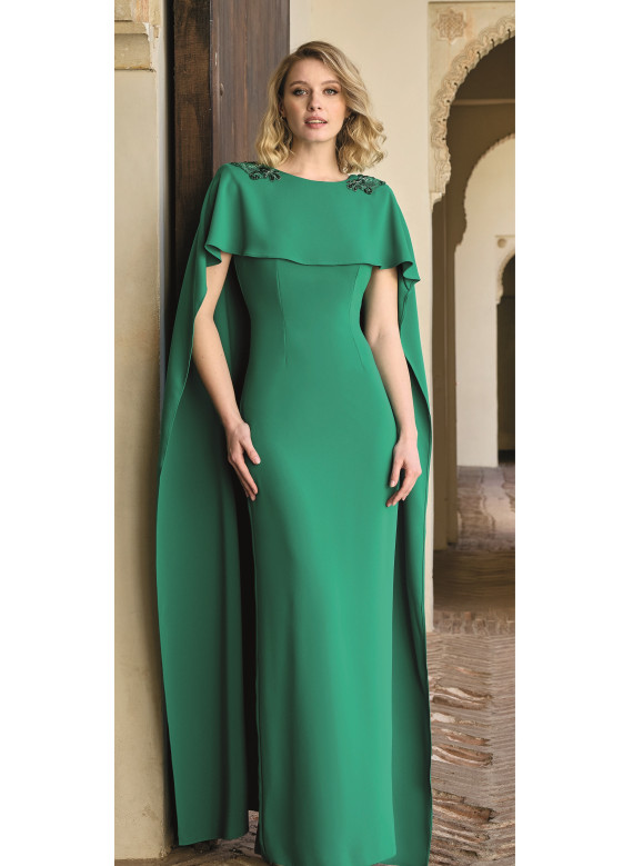 Vestido Longo Verde com Capa para Mãe dos Noivos ou Madrinha