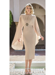 Vestido Midi Bege para Mãe dos Noivos ou Madrinha | Elegância Delicada