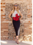 Vestido Midi P&B com Flor Gigante | Biba Boutique