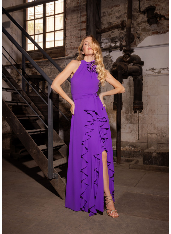 Vestido Longo Violeta com Decote Halter | Biba Boutique