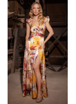 Vestido Longo de Cerimónia Floral Cetim | Biba Boutique