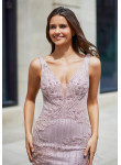 Vestido de Cerimónia Rosa Nude com Bordados e Plumas | Biba Boutique