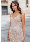 Vestido de Cerimónia Champagne Bordado com Plumas | Biba Boutique